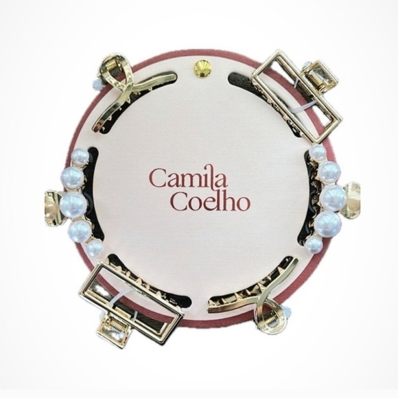 🔹️Camila Coelho 🔹️Golden Tone Faux Pearl Claw Hair Clips set of 6 - Picture 1 of 1